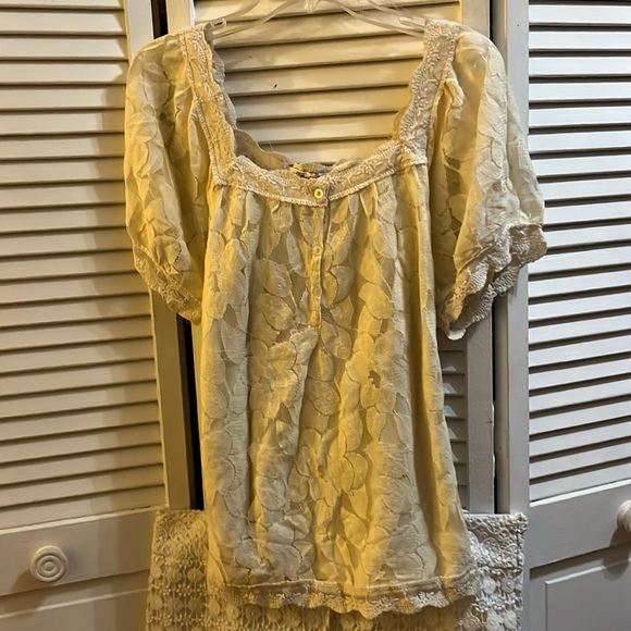 SET - NWT Ultra Pink Lace Fabric Square Neck Blouse & Loft Crochet Fabric Shorts - Picture 3 of 17